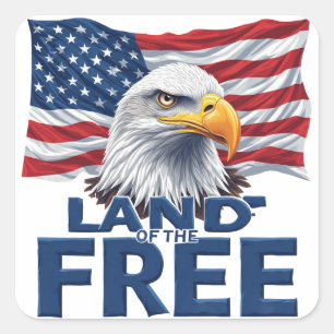 Land of the Free, American Flag Patriotic Square Sticker