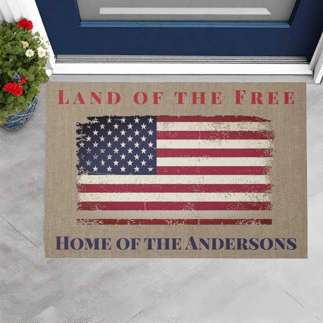 Land of the Free American Flag Personalised Doormat (Land of the Free American Flag Personalized Doormat. Just addd your family name!)