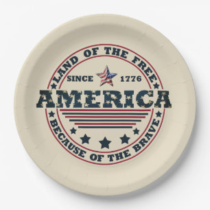 Land Of The Free Because Of The Brave 4th of july Paper Plate