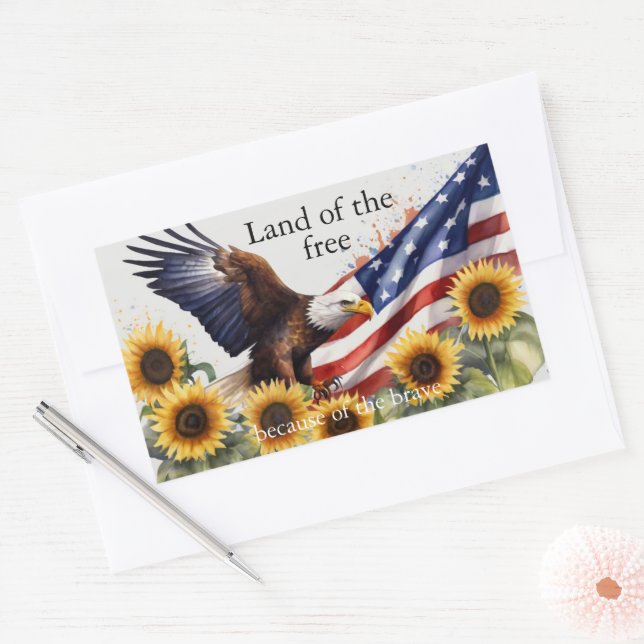 Land Of The Free Because Of The Brave 4th Of July Rectangular Sticker (Envelope)