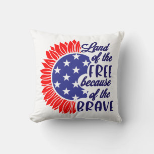 Land Of The Free Because Of The Brave Sunflower Cushion