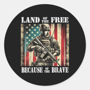 Land Of The Free Brave Military Veterans Day Memor Classic Round Sticker