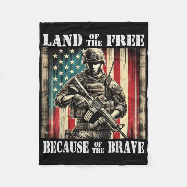Land Of The Free Brave Military Veterans Day Memor Fleece Blanket (Front)