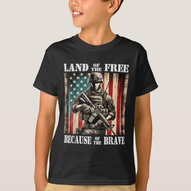Land Of The Free Brave Military Veterans Day Memor T-Shirt (Front)