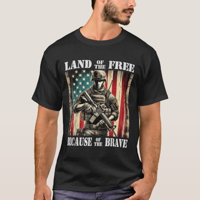 Land Of The Free Brave Military Veterans Day Memor T-Shirt (Front)