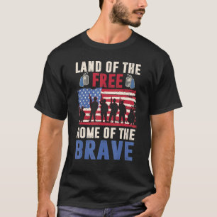 Land Of The Free Home Of The Brave American Flag V T-Shirt