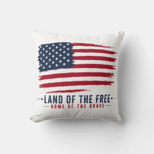 Land of the Free Home of the Brave Patriotic USA Cushion