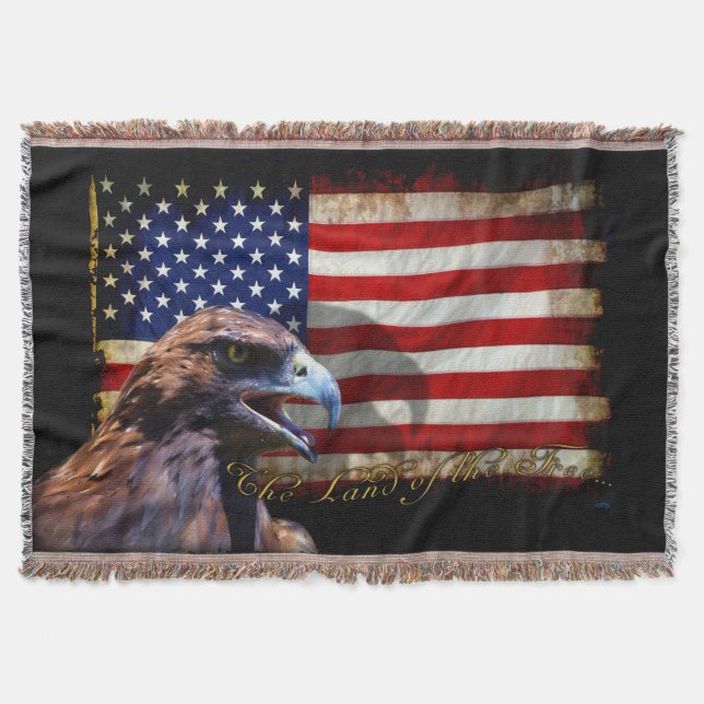 Land of the Free Patriotic US Flag and Eagle Throw Blanket (Front)