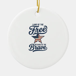 Land of the Free Patriotic Vintage Shirt Design_1 Ceramic Ornament