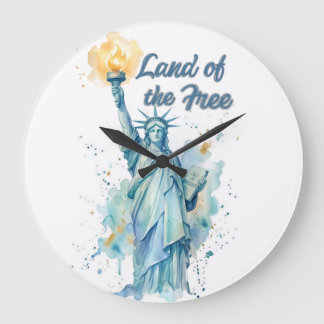 "Land of the Free - Watercolor Statue of Liberty P Large Clock