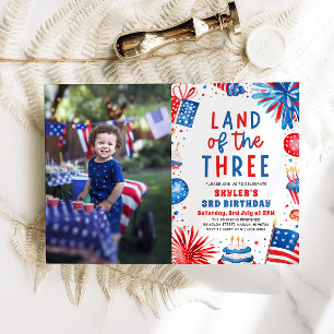 Land of the Three 4th July Patriotic 3rd Birthday  Invitation