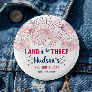 Land Of The Three! 4th Of July 3rd Birthday Party 3 Cm Round Badge