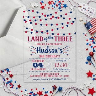 Land Of The Three! 4th Of July 3rd Birthday Party Acrylic Invitations
