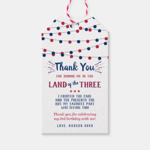 Land Of The Three! 4th Of July 3rd Birthday Party Gift Tags