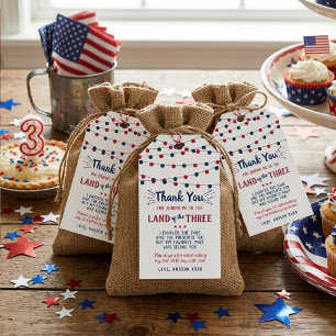 Land Of The Three! 4th Of July 3rd Birthday Party Gift Tags