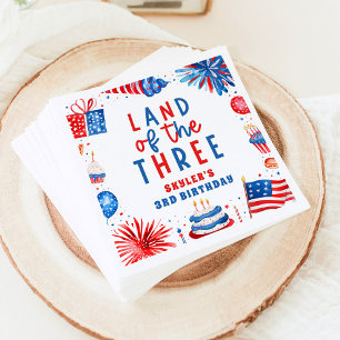 Land Of The Three 4th of July 3rd Birthday Party Napkin