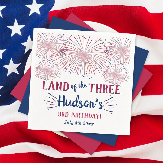 Land Of The Three! 4th Of July 3rd Birthday Party Napkin (Creator Uploaded)