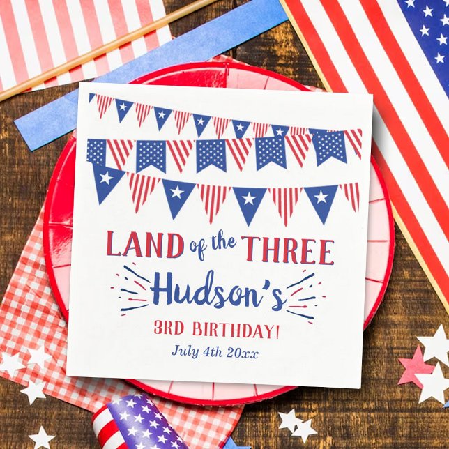 Land Of The Three! 4th Of July 3rd Birthday Party Napkin (Creator Uploaded)