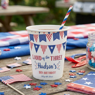 Land Of The Three! 4th Of July 3rd Birthday Party Paper Cups