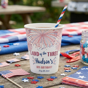 Land Of The Three! 4th Of July 3rd Birthday Party Paper Cups