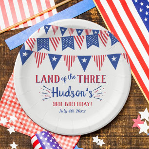 Land Of The Three! 4th Of July 3rd Birthday Party Paper Plate
