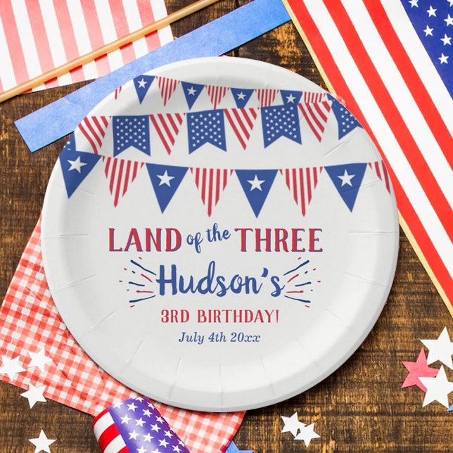 Land Of The Three! 4th Of July 3rd Birthday Party Paper Plate (Creator Uploaded)