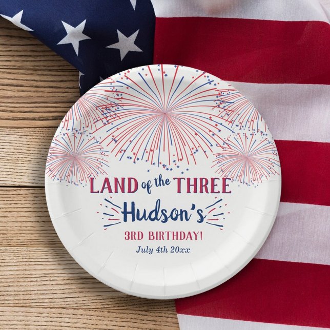 Land Of The Three! 4th Of July 3rd Birthday Party Paper Plate (Creator Uploaded)