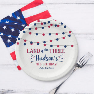 Land Of The Three! 4th Of July 3rd Birthday Party Paper Plate