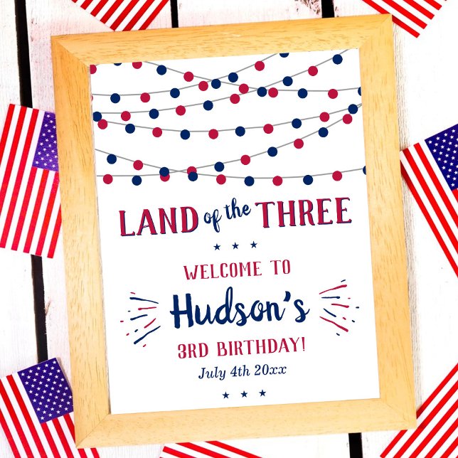Land Of The Three! 4th Of July 3rd Birthday Party Poster (Creator Uploaded)