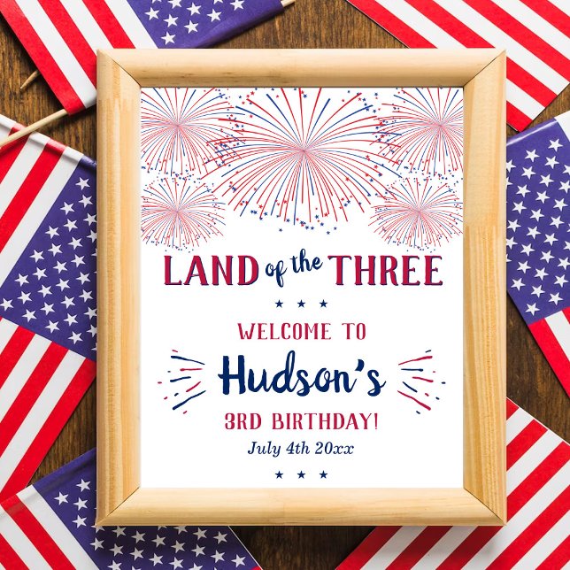 Land Of The Three! 4th Of July 3rd Birthday Party Poster (Creator Uploaded)