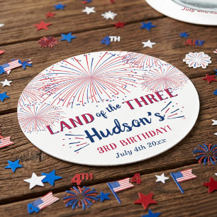 Land Of The Three! 4th Of July 3rd Birthday Party Round Paper Coaster