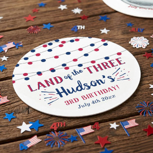 Land Of The Three! 4th Of July 3rd Birthday Party Round Paper Coaster