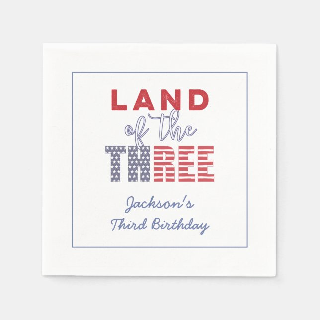 Land Of The Three! All-American 3rd Birthday Party Napkin (Front)