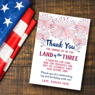 Land Of The Three Of July 3rd Birthday Thank You Card