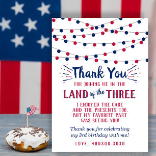 Land Of The Three Of July 3rd Birthday Thank You Card