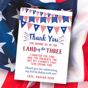 Land Of The Three Of July 3rd Birthday Thank You Card