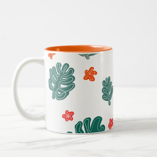 land & sea : doodle pattern flowers & plants  Two-Tone coffee mug (Left)