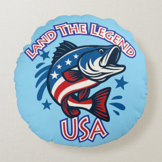 Land the Legend "USA" patriotic bass illustration Round Cushion