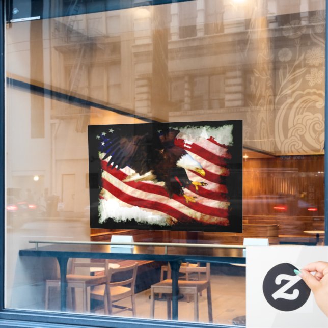 Landing Bald Eagles & U.S. Flag Patriotic (Cafe Window)