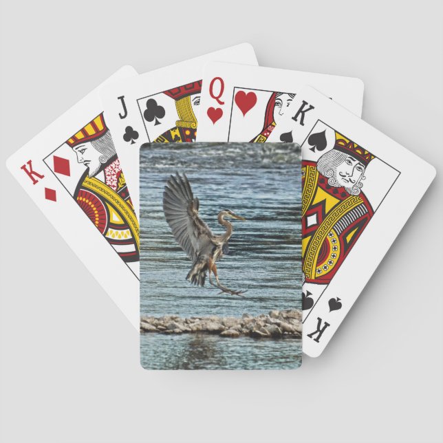 Landing Great Blue Heron Wildlife Birdlover Design Playing Cards (Back)