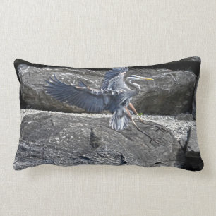 Landing Great Blue Heron Wildlife Birdlover Photo Lumbar Cushion