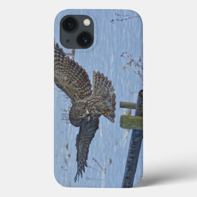 Landing Great Grey Owl and Fence Wildlife Photo Case-Mate iPhone Case (Back)