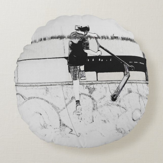 Landing It - Stunt Scooter Rider  Round Pillow (Front)