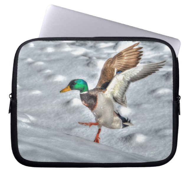 Landing Mallard Duck Drake 4 Wildlife Photo Laptop Sleeve (Front)