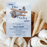 Landing Soon Blue Boy Aeroplane Baby Shower