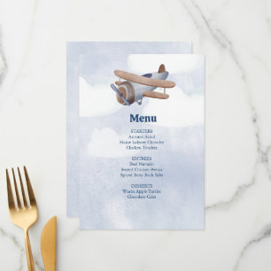 Landing Soon Blue Boy Aeroplane Baby Shower Menu