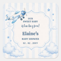 Landing Soon Blue Boy Aeroplane Baby Shower