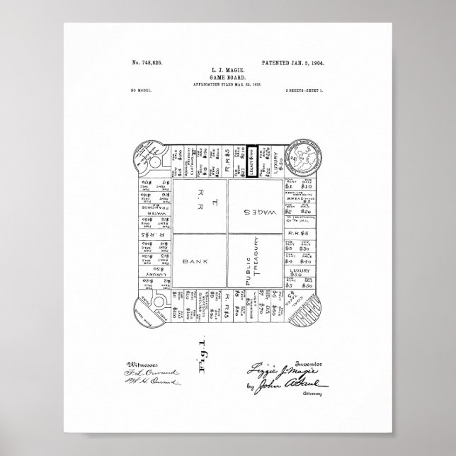 Landlord's Game Patent Poster (Front)