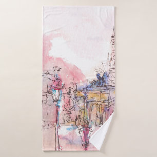 Landmark of Paris with watercolor in a rainy day - Bath Towel
