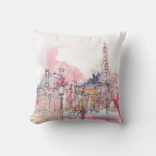 Landmark of Paris with watercolor in a rainy day - Cushion